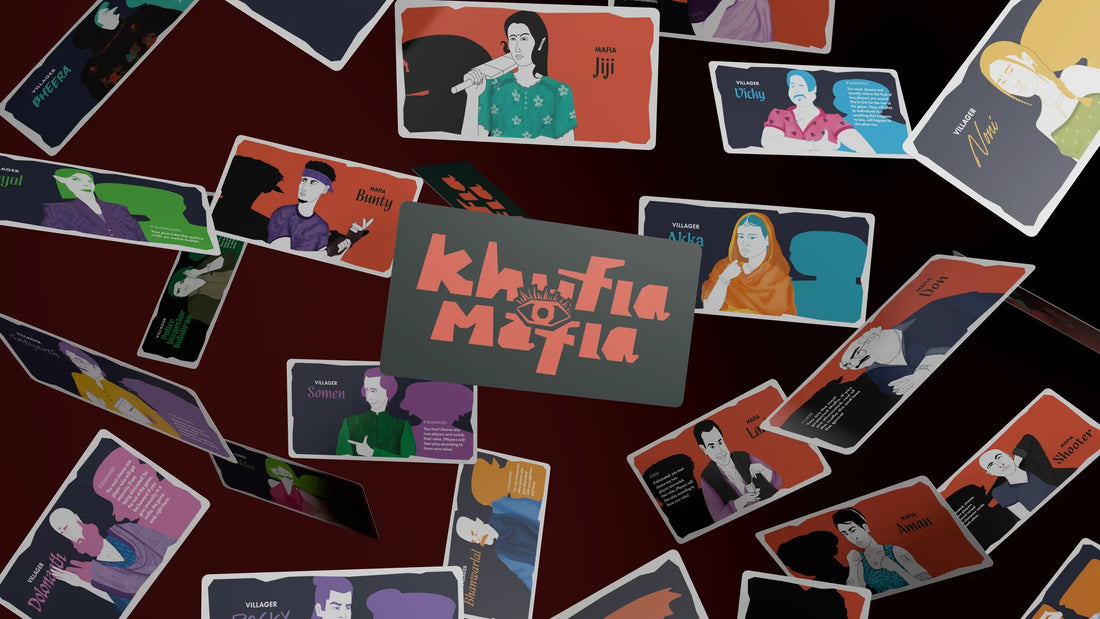 Khufia Mafia title card surrounded by colourful floating character cards